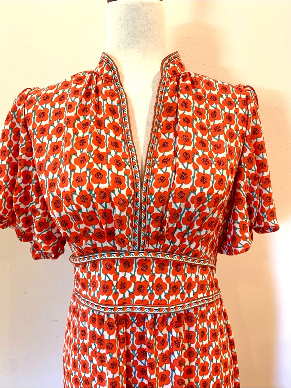 Max Studio Puff Sleeve Tiered Maxi Dress Poppy Floral Print Size Small - Picture 4 of 15